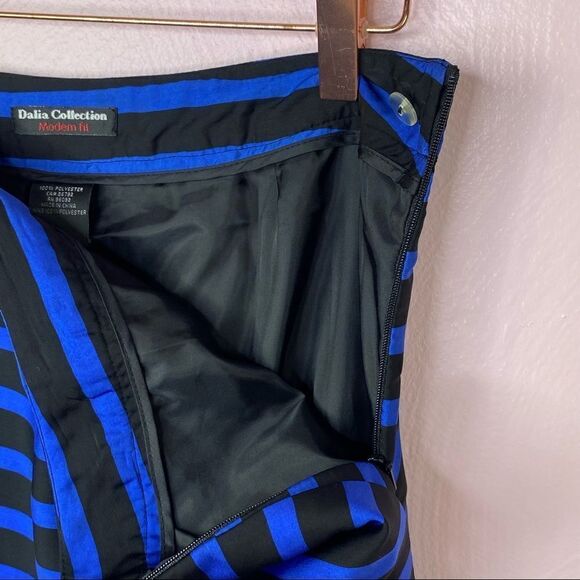 Dalia Collection Striped Pleat Front Pencil Skirt Royal Blue & Black 6 - Picture 6 of 9